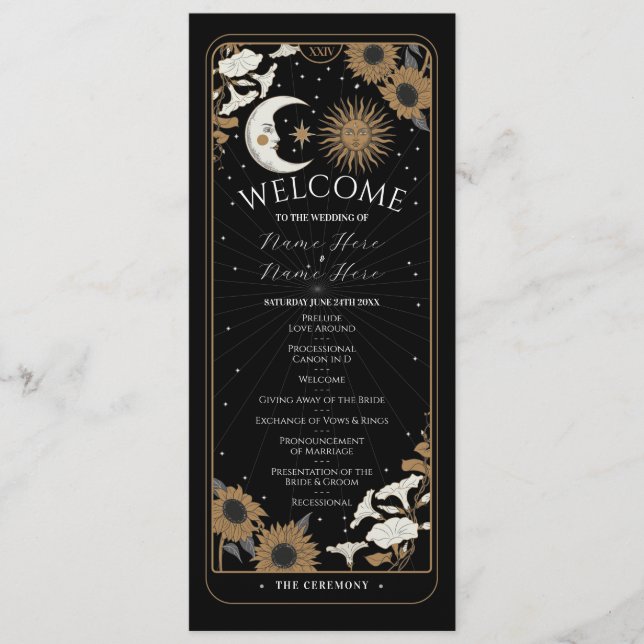 Ceremony Wedding Party Cards Tarot Welcome Menu (Front)