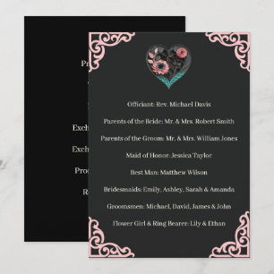 Ceremony Wedding Program Pink Heart Floral Programme