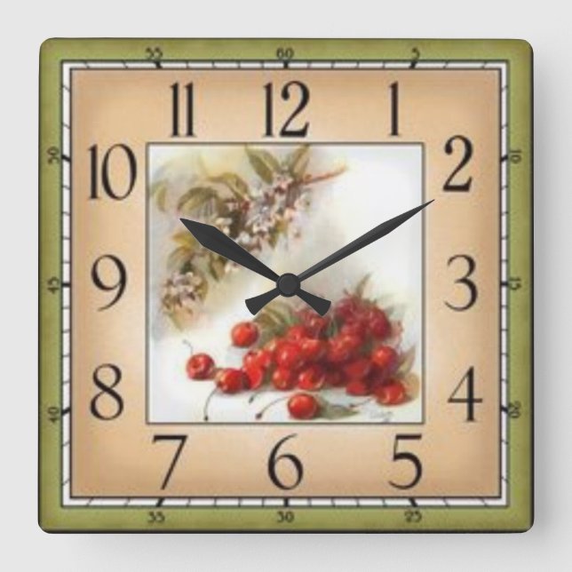 Cerezas Square Wall Clock (Front)