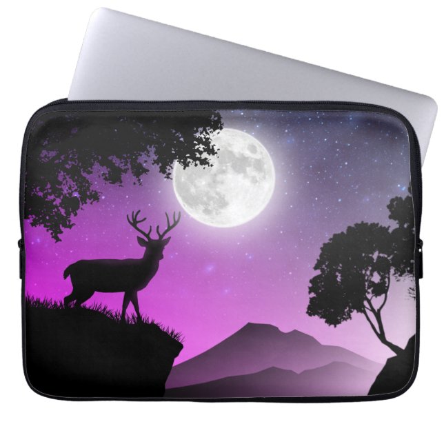 Cerf sous la lune violet laptop sleeve (Front)