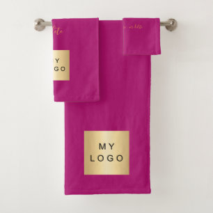 Cerice pink gold text company business logo bath towel set