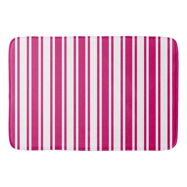 Cerise and white candy stripes bath mat (Front)