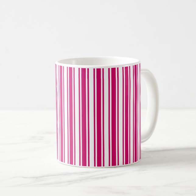Cerise and white candy stripes coffee mug (Front Right)