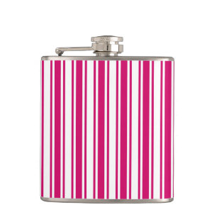 Cerise and white candy stripes hip flask