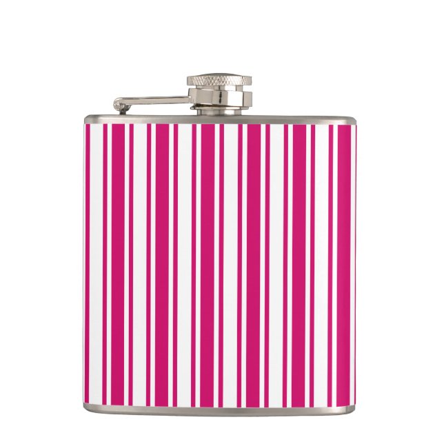 Cerise and white candy stripes hip flask (Front)
