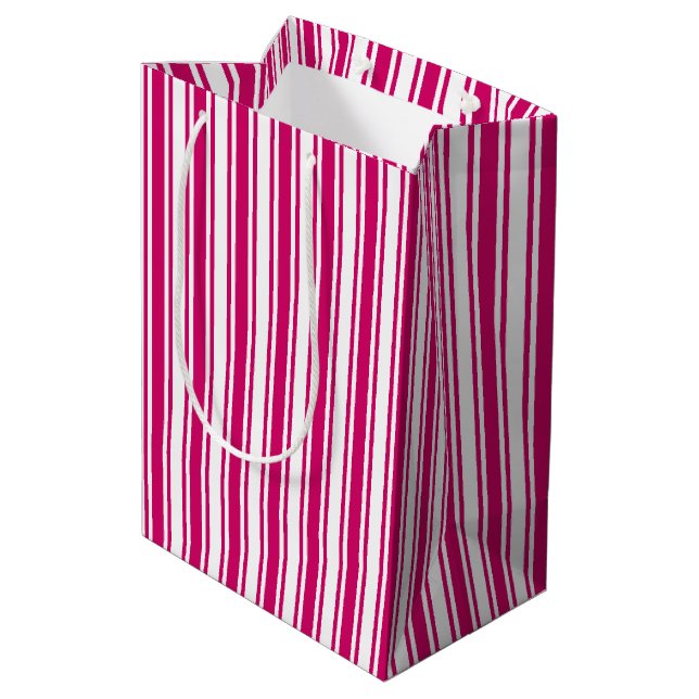 Cerise and white candy stripes medium gift bag (Back Angled)