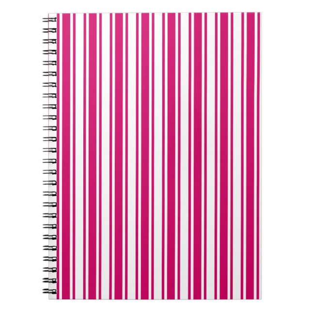 Cerise and white candy stripes notebook (Front)