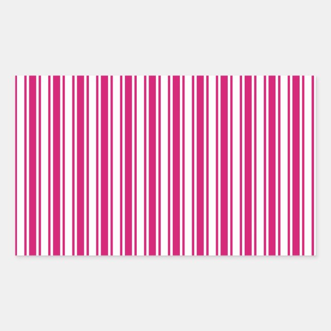 Cerise and white candy stripes rectangular sticker (Front)