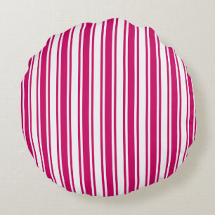 Cerise and white candy stripes round cushion