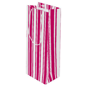 Cerise and white candy stripes wine gift bag