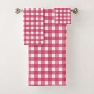 Cerise gingham bath towel set