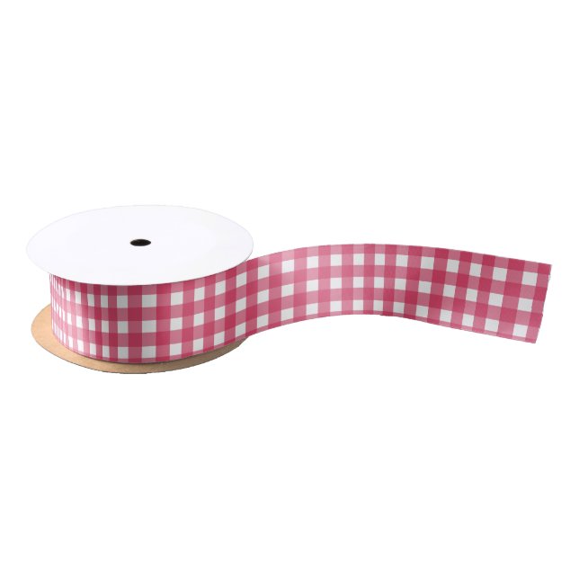 Cerise gingham satin ribbon (Spool)