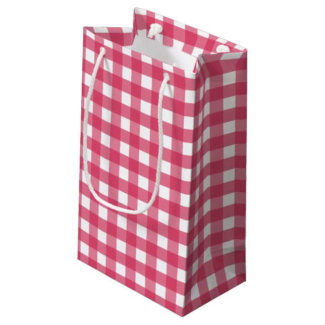 Cerise gingham small gift bag (Back Angled)