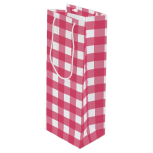 Cerise gingham wine gift bag