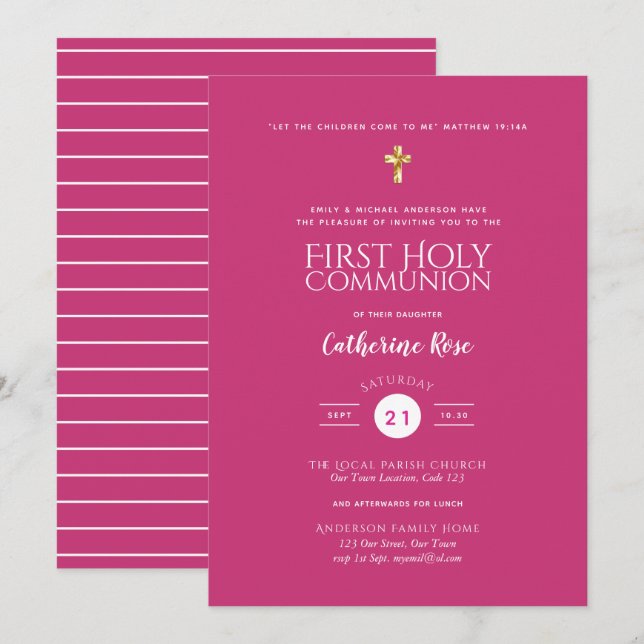 Cerise GIRLS First Holy Communion Invite Formal (Front/Back)