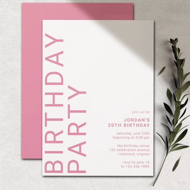 Cerise Hot Pink | Modern Girly Any Age Birthday Invitation (Creator Uploaded)