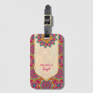 Cerise mandala rangoli ethnic pattern vibrant luggage tag