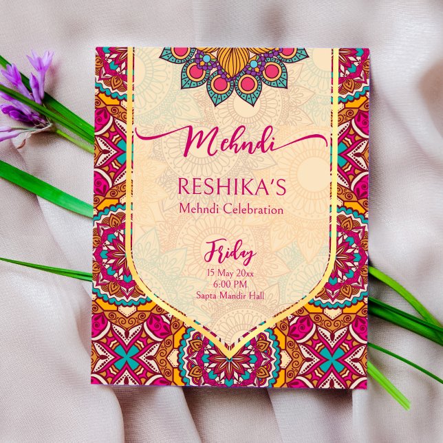 Cerise mandala rangoli mehndi budget invitation (Creator Uploaded)