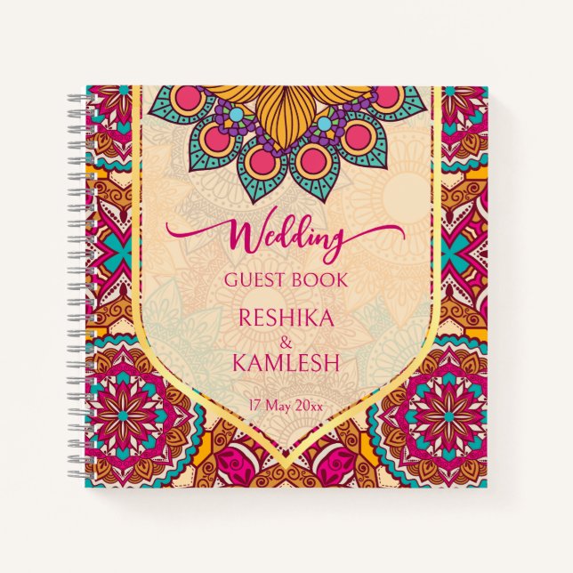 Cerise mandala rangoli wedding personalised name n notebook (Front)
