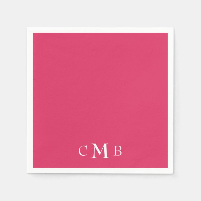 Cerise Monogram Wedding Cocktail Napkin (Front)