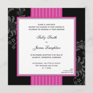 Cerise Pink & Black Band Wedding Invitation