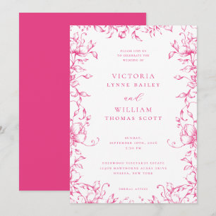 Cerise Pink Garden Floral Wedding Invitation