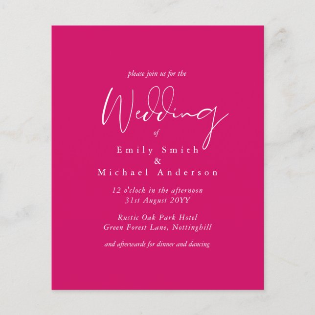 Cerise Pink Script Typography Budget Wedding (Front)