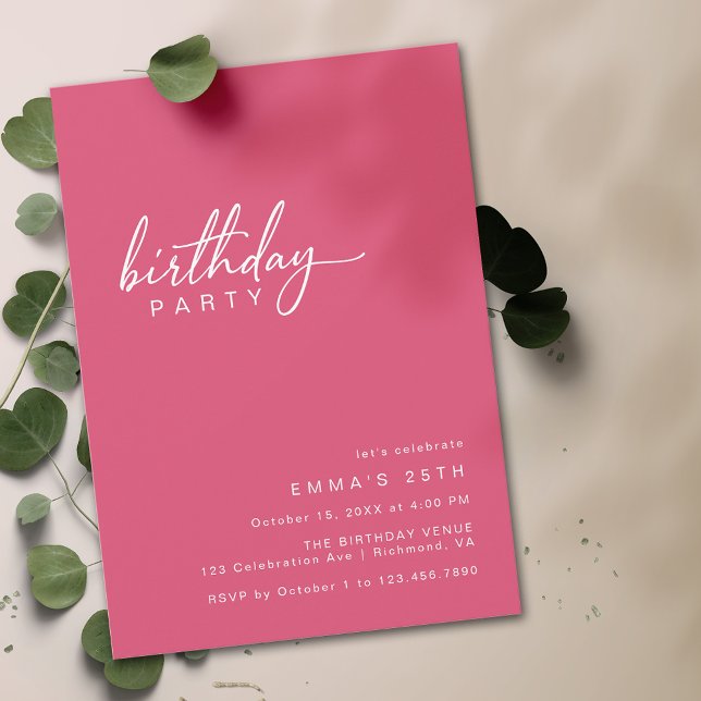 Cerise Pink | Simple Modern Typography Birthday Invitation (Creator Uploaded)