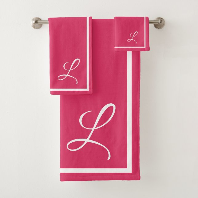 Cerise Pink w/Border Bath Towel Set (Insitu)