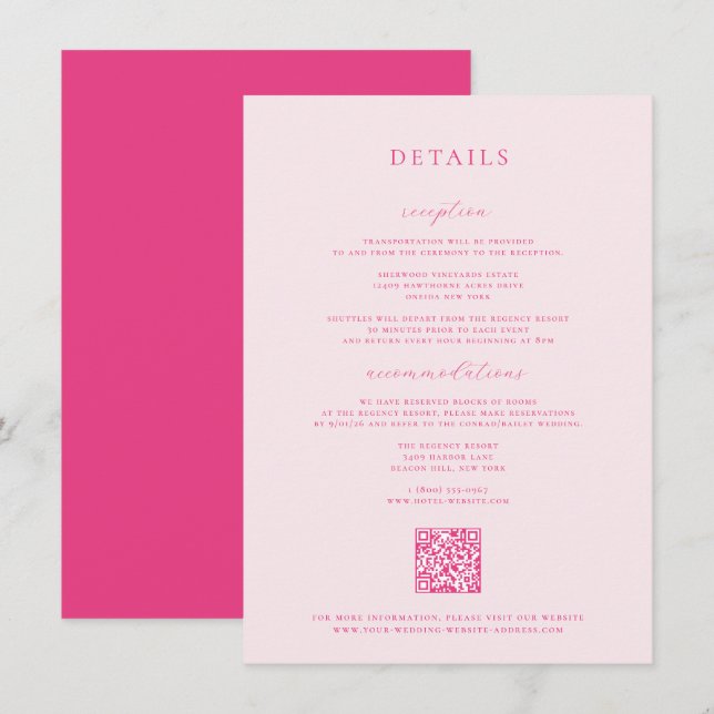 Cerise Pink Wedding Details Card (Front/Back)