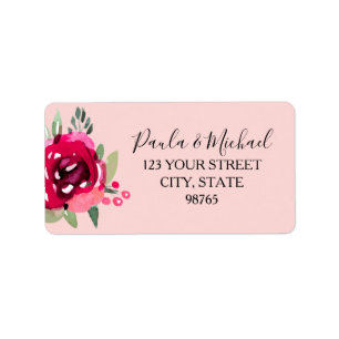 Cerise Watercolor Floral Return Address Labels