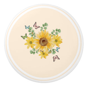 cermic draw knob floral butterfly