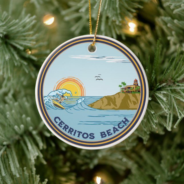 Cerritos Beach Baja Mexico Christmas surfer Ceramic Tree Decoration (Tree)