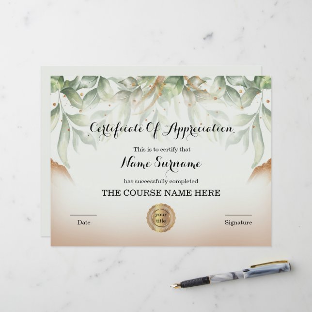 Certificate Appreciation Award (Front/Back In Situ)