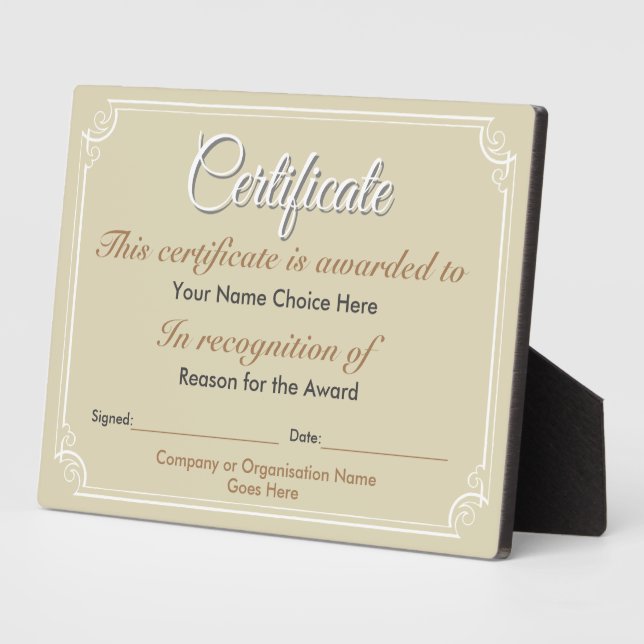 Certificate Award Plaque (Side)