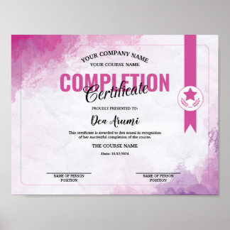 Certificate Completion Watercolor Poster