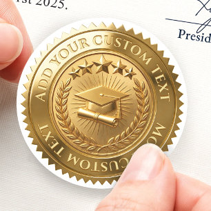 Certificate Diploma Custom 3D Foil Editable Gold Classic Round Sticker
