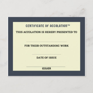Certificate of Accolation Postcard