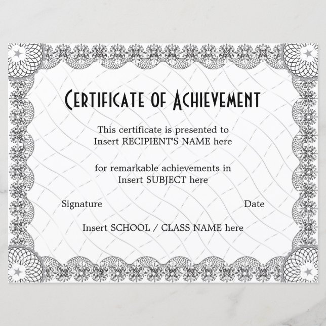 CERTIFICATE OF ACHIEVEMENT (Front)