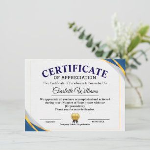 Certificate of Achievement & Appreciation Invitation