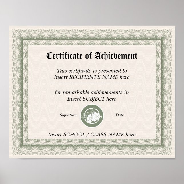 CERTIFICATE OF ACHIEVEMENT POSTER (Front)