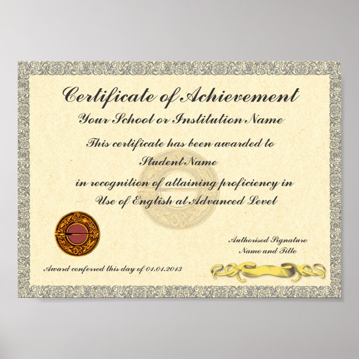 Certificate of Achievement School College Award Poster | Zazzle.co.uk