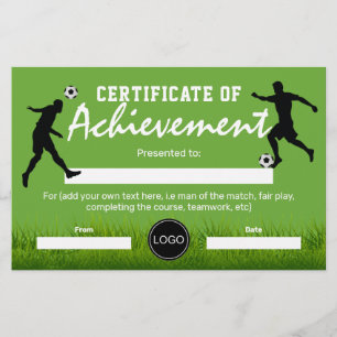 Certificate of Achievement Soccer Football Award