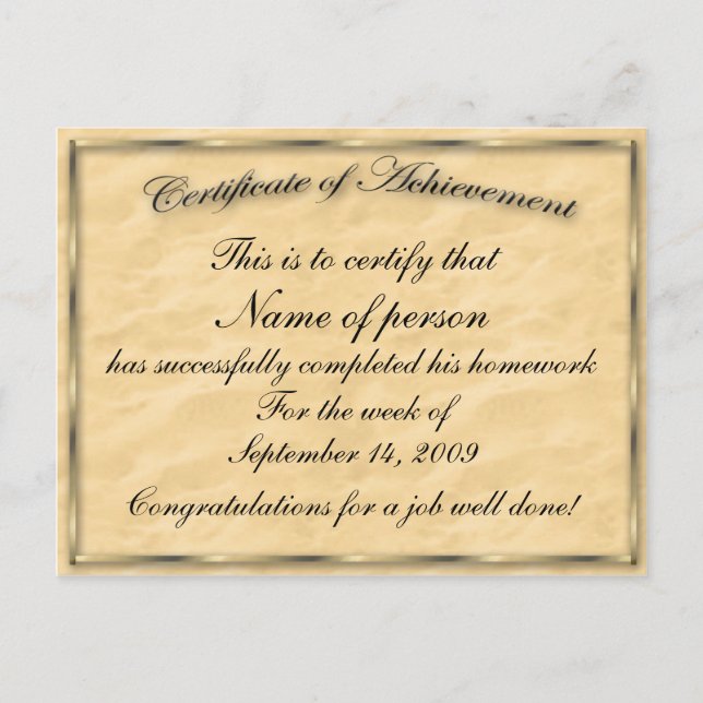 Certificate of Achievement Template Postcard (Front)