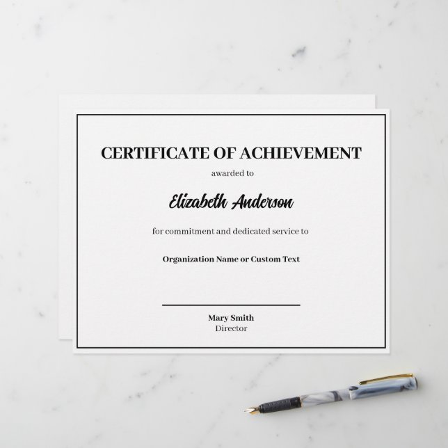 Certificate of Achievement Text Template Award (Front/Back In Situ)