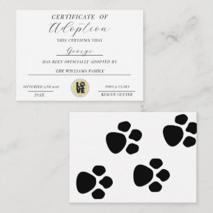 Certificate Of Adoption Card