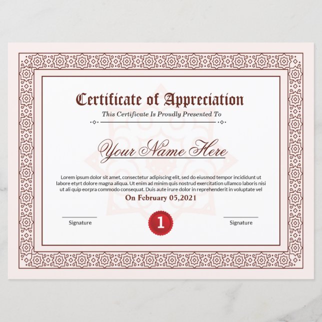 Certificate Of Appreciation (Front)