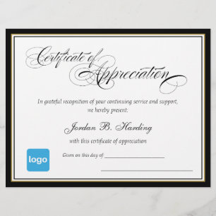 Certificate of Appreciation Award  - Add Logo