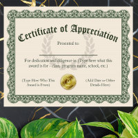 Certificate of Appreciation, Customisable 8.5x11