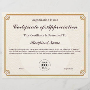 Certificate of Appreciation Customisable Award